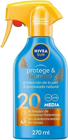NIVEA SUN Protege & Broncea Spray Solar FP20 (1 x 270 ml), Activador del Bronceado, Protección Solar, Crema Bronceadora, Protector Solar Hidratante, Resistente al Agua, Pistola  