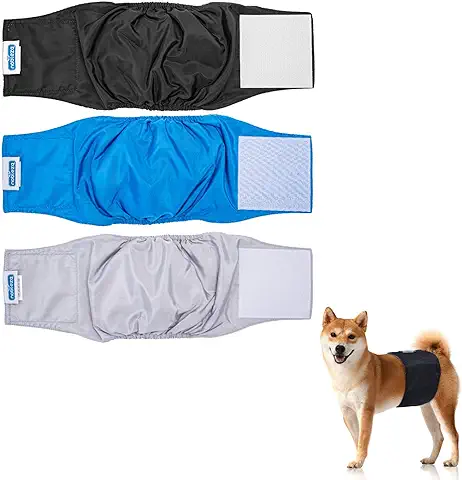 Nobleza 3X Pañales para Perros Macho Lavables, Reutilizable Bragas Incontinencia Higiénicas, Mascotas Sanitarios Pañal para Perro Absorbentes (L Cintura 36-48cm, Paquete de 3, Gris, Negro y Azul)  