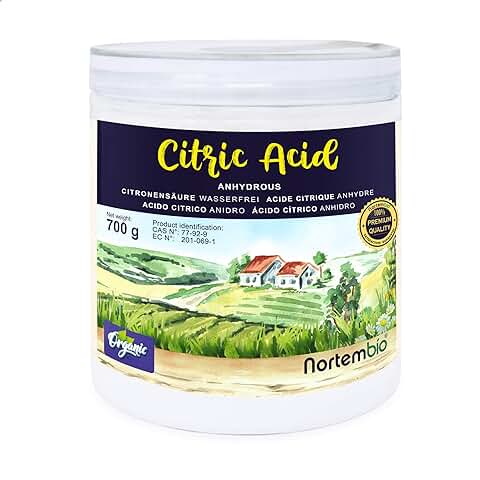 Nortembio Ácido Cítrico Ecológico 700 g. Ácido Cítrico Anhidro en Polvo. Insumo 100% Puro. Limpiador Multiusos. E-Book Incluido.  