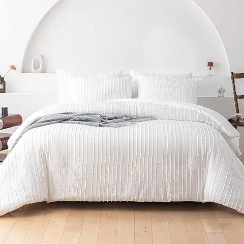 Nyescasa Juego de ropa de cama de Rayas de 155 x 220 cm, Diseño Bohemio, Reversible, de Microfibra, Funda Nórdica con Cremallera y Funda de Almohada de 80 x 80 cm  
