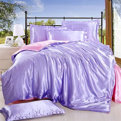 Odot Juego de Ropa de Cama, Seda Color Sólido Hoja Plana 4 Piezas Microfibra Funda Nórdica y Funda Edredón Fundas de Almohada Antialérgico (150x200cm /3pcs,Polvo de Nieve)  