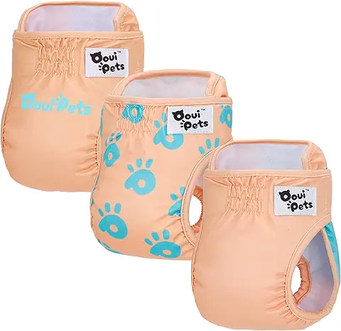 Oouipets Paquete de 3 Pañales Reutilizables para Perros, Tanto para Hembras como Machos | Pantalones para Período de Perros Altamente Absorbentes, Ajustables, Ecológicos (Talla S)  