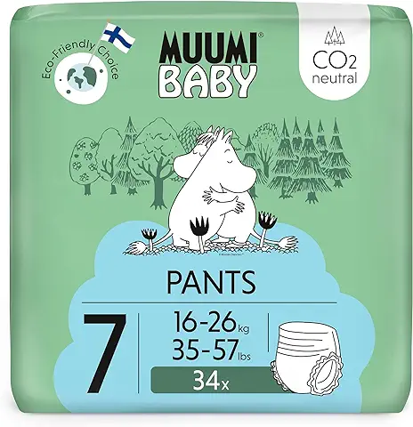 Pañales de Entrenamiento Ecológicos Muumi Baby, Talla 7, 16-26 KG, 34 Pañales Braguita Premium | Suaves y Agradables para la Piel, sin Productos Químicos Innecesarios |  