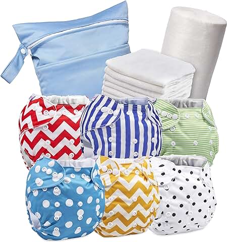 Pañales Lavables de Bambú – Pañal de Tela Reutilizables Ecológicos + Rellenos Insertos de Bambú + Rollo de Toallas Desechables de Bambú + Bolsa de Transporto - Recién Nacido a 3 Años  