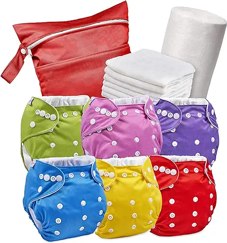 Pañales Lavables – de Tela Reutilizables Ecológicos + Rellenos Isnertos de Bambu + Rollo de Toallas Desechables + Bolsa de Transporto - Recién Nacido  