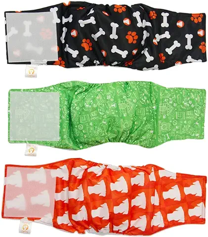 Pañales Lavables y Reutilizables para Perros Macho por PETTING IS CARING - Paquete de 3 Unidades - Pañales Materiales Mejor Calidad Lavable en MÁQUINA (New Desing, L)
