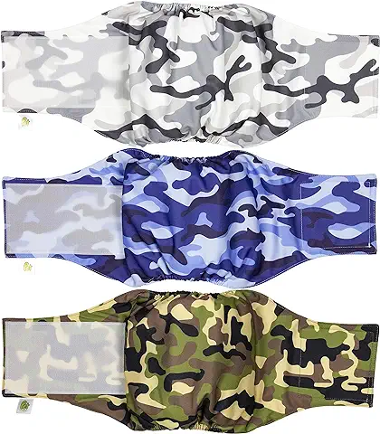 Pañales para Perro Cubre Panza Lavables [Juego de 3 Piezas] Pañales Reutilizables y Amigables con el Medio Ambiente (Camo, M)  