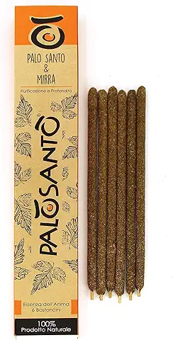 PALOSANTO - Varillas de Incienso Natural Palo Santo y Mirra - Varillas de Incienso Perfumadas, Incienso Chamánico para Restaurantes y Ceremonias Sagradas – Activa la Energía Positiva – 6 Stick  