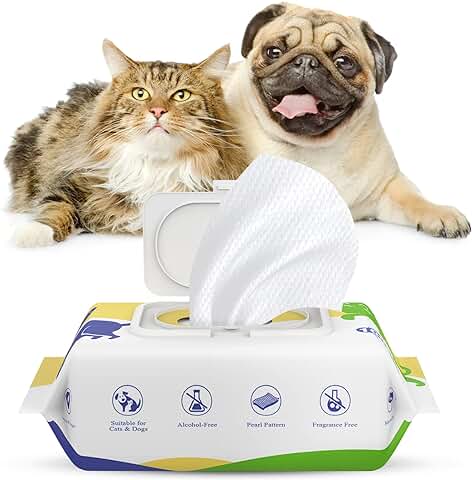 Pawaboo Toallitas de Limpieza para Mascotas, 100 Unidades Toallitas Suaves No Irritante con Tapa para Perros y Gatos, Toallitas Higiénicas sin Alcohol para Patas Orejas Cuerpo Culo - 1 Paquete  