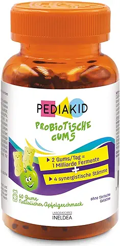 Pediakid - Gummies Probióticos - Fórmula Natural - Delicioso Aroma de Manzana - Refuerza las Defensas del Organismo - 60 Gominolas