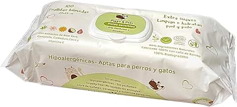 Peppo and Pets - Toallitas Húmedas Limpiadoras para Perros y Gatos-1 Paquete (100 Unidades)- Sin Perfume- 99% Ingredientes Naturales- Biodegradables  