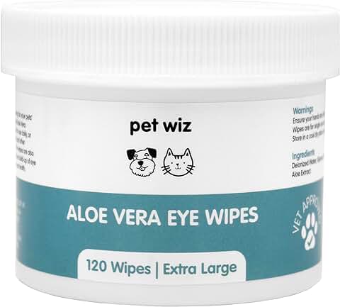 Pet Wiz Toallitas de Ojos de Aloe Vera para Limpiar Perros y Gatos, Extra Grandes (1 Bañera)  