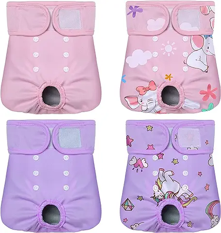Petbank Pañales Perro Hembra - Paquete de 4 Reutilizables, Pañales para Perros Prueba de Fugas, Pañales Perro Super Absorbentes Transpirables Suaves Lavables, Pañales para Perro Duraderos (S)  