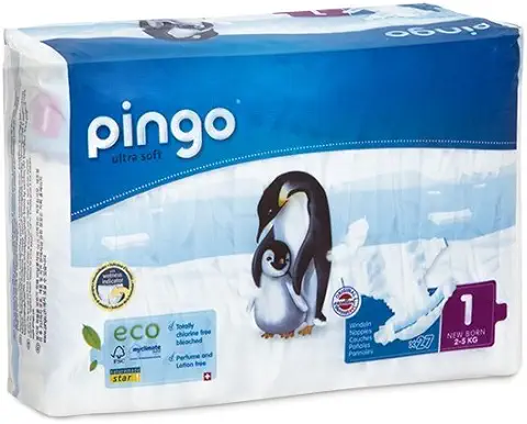 Pingo Pañales Ecológicos Talla 1 New Born (2-5 Kg), 1 Bolsa de 27 Pañales  