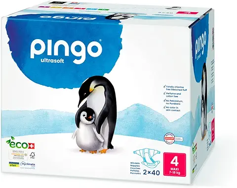 Pingo - Pañales Talla 4 Maxi - 2 Paquetes de 40 Unidades-7-18 kg -Pañales para Bebé - Anti-alergénicos sin Perfume - Máxima Absorción - Pañales Ecológicos - Pieles Sensibles - Color Blanco  