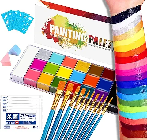 Pintura Corporal Pintura de Cara,20colores Pintura Facial y Corporal Seguridad No Tóxica,Pintura al óleo Profesional Flash Tattoo Maquillaje Paleta Pintura Arte Fiesta de Halloween Paleta de Belleza  