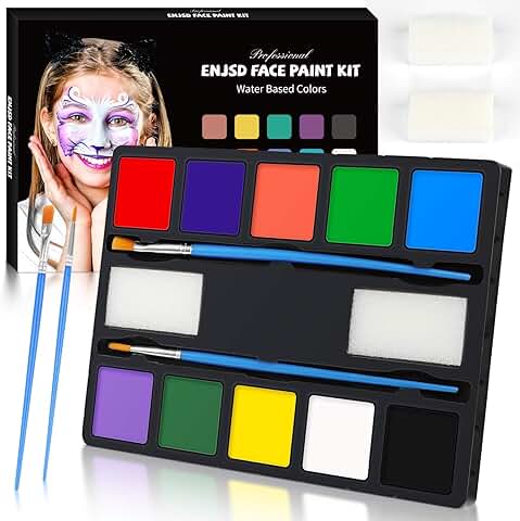 Pinturas Cara Halloween para Niños, ENJSD 10 Colores Pintura Corporal Facial, Set de Maquillaje al agua Seguridad No Tóxica Face Paint, Ideal para Cosplay Carnaval y Fiestas  