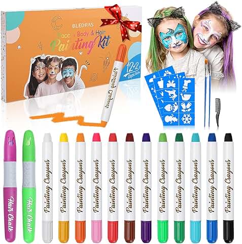 Pinturas Cara para Niños, Bledras 14 Colores Pinturas para La Cara Set, Pinturas Cara Carnaval, Hipoalergenicas, Lavable, Pintura Corporal Embarazadas, Ideal para Halloween/Navidad/Cosplay  