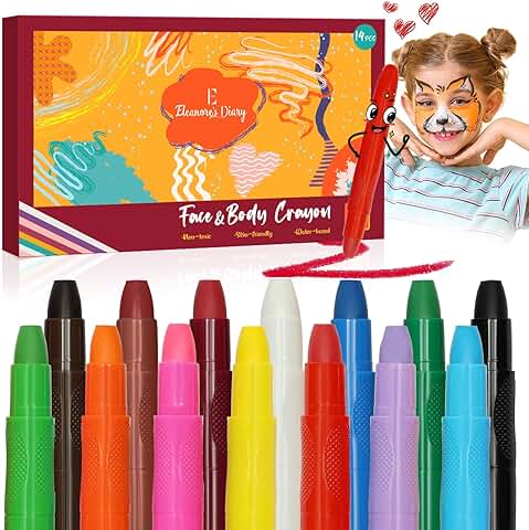 Pinturas Cara para Niños Carnaval, Eleanore's Diary 14 Colores Crayones de Pintura Facial y Cuerpo, Seguro y No Tóxico Lavables, Maquillaje Pintacaras para Carnaval,Pintura Corporal Embarazadas  