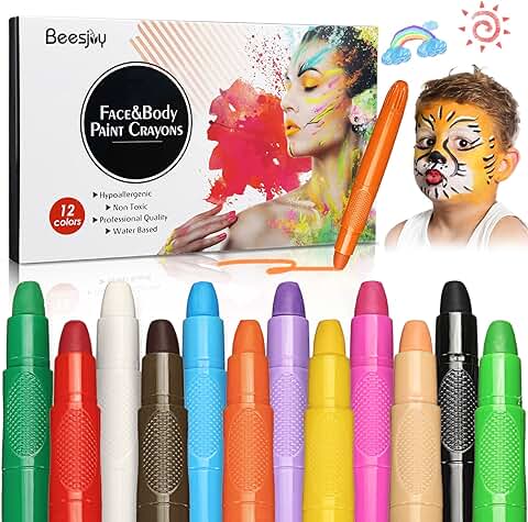 Pinturas Cara para Niños,12 Colores Pinturas para La Cara, Pinturas Faciales No Toxica, Hipoalergenicas, Lavable, Pintura Corporal Embarazadas, Pinturas Cara Carnaval, Cosplay, Halloween, Navidad