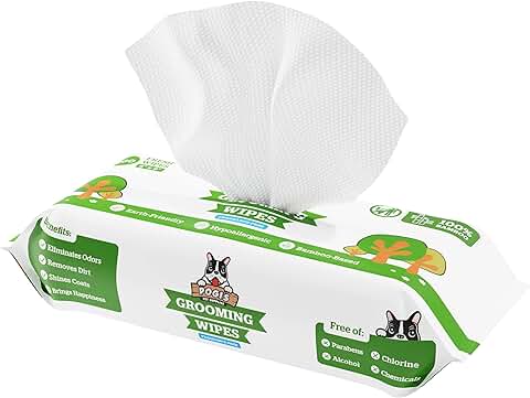 Pogi's Grooming Wipes - Toallitas Húmedas - 100 Toallitas Desodorantes para Perros - No Perfumadas, Naturales, Extra Grandes, Biodegradables  