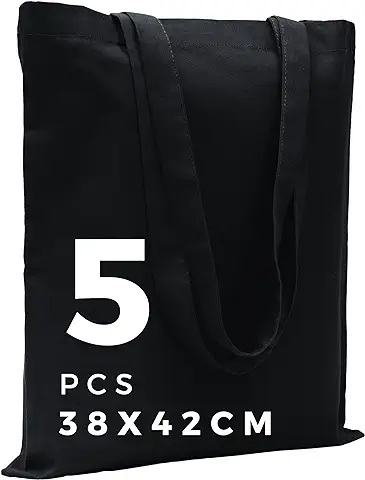 POLHIM® Bolsas de tela – Bolsas para Ropa, Deportes, Compras, Alimentos, Ecológicas, Reutilizables, 38 x 42 cm, 145 Gr/m2, 5 Unidades  