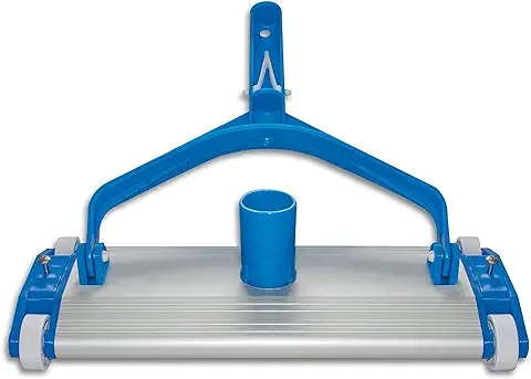 Productos QP 500340C Limpiafondos Metálico, Limpiador Manual de Piscinas, Cepillo de Nylon, 4 Ruedas Fijación Clip, Azul, Ancho: 335 mm  