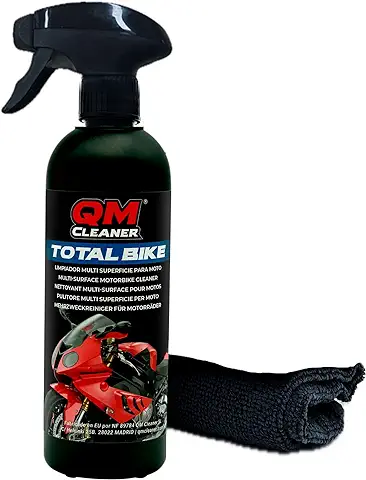 QM Cleaner - Total Bike Limpiador Multisuperficie para Motocicleta | Kit de Limpieza en seco Moto y Bici - Incluye 1 Paño de Microfibra - Sin Ceras ni Siliconas  