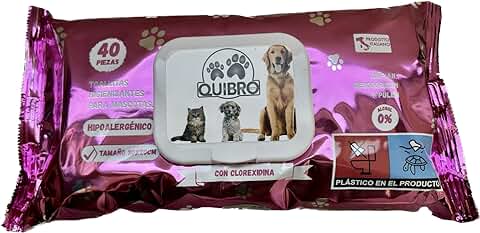 Quibropets Toallitas Húmedas con Clorhexidina para la Higiene de Patas de Perros y Gatos - Limpieza Profunda y Efectiva en un Solo Paso - Limpiador de Patas para Mascotas - 40 Unidades.  