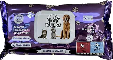 Quibropets Toallitas Húmedas con Lavanda para la Higiene de Patas de Perros y Gatos - Limpieza Profunda y Efectiva en un Solo Paso - Limpiador de Patas para Mascotas - 40 Unidades.  
