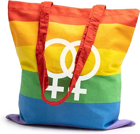 RainUP Bolsa Bandera LGTBI. Tote Bag Orgullo Gay Ecológica Algodón 100% Natural, Reutilizable y Resistente, Ideal para Compras,Playa,Bolsos Uso Diario. Diseños Únicos LGBT.Doble Símbolo Venus  