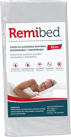 Remi Hogar | Funda de Almohada Anti Chinches | Almohada 135 ( 135 x 45 ) | Oeko-Tex 100 | Impermeable | Transpirable |Sin Productos Químicos Añadidos | Fabricado en España | Material Textil Ecológico  