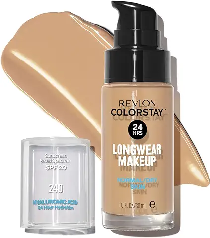 Revlon ColorStay Base de Maquillaje 24H, para Piel Normal/Seca, Fórmula Enriquecida con Ácido Hialurónico, SPF 20, Resistente al Agua (Tono #240 Medium Beige) - 30 ml  