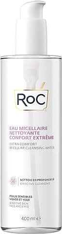 RoC - Agua Limpiadora Micelar Extraconfort - Piel, Rostro y Ojos Sensibles - Limpieza Eficaz - Minimiza los Riesgos de Alergia - 400 ml  