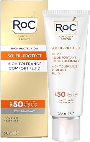 RoC - Soleil-Protect Fluido Confort de Alta Tolerancia SPF 50 - Crema Hidratante Facial - Protector Solar Hipoalergénico - Piel Sensible - 50 ml  