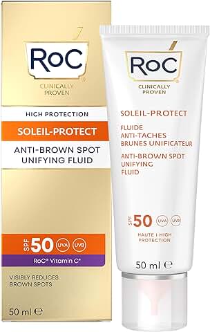 RoC - Soleil-Protect Fluido Unificador Anti Mancha Marrón SPF 50 - Crema Hidratante Facial con Vitamina C - Reduce las Manchas Marrones - 50 ml  