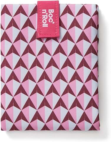 Roll'eat ® | Bolsa Merienda, Porta Bocadillos con Envoltorio Reutilizable, Porta Alimentos Ecológico sin BPA, Bolsa de Tela, Color Rosa - Boc'n'Roll Tiles  