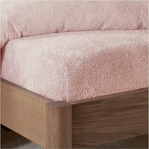 Ropa de Cama Sleepdown - Sábana Bajera Ajustable de Forro Polar, Térmica, Lisa, Cálida, Agradable y Supersuave, Tamaño Doble, Color Rosa Rubor  