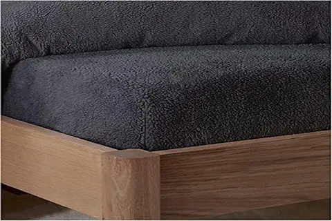 Ropa de Cama Sleepdown - Sábana Bajera Ajustable de Forro Polar, Térmica, Lisa, Cálida, Agradable y Supersuave, Tamaño Super King, Color Carbón  