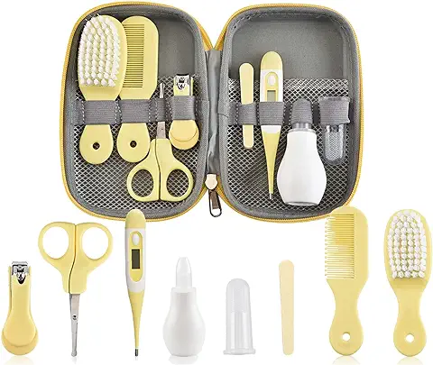 RoseFlower Set para Cuidado del Bebé, Kit de Aseo para Bebés 8 en 1 con Cortaúñas, Limpiador de Nariz, Cepillo de Dientes, Cepillo para El Cabello, Regalo para Bebé Recién Nacido #3 (Amarillo)  
