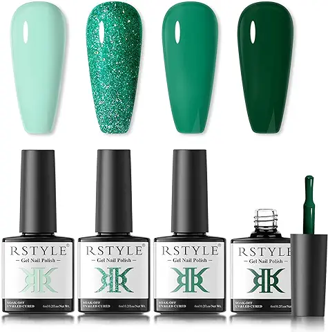 RSTYLE Pintauñas Esmaltes Semipermanentes, 4 Colores para Lampara Gel Nail Polish Soak Off UV LED para Manucira Profesional 6ML  