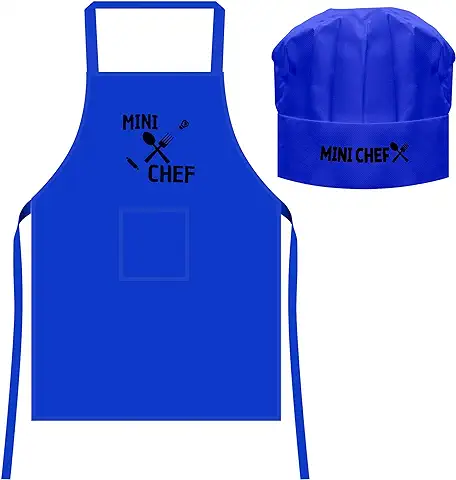 SANGOIMPRESS Pack Delantal y Gorro Mini Chef para Niño Niña Cocinero con Bolsillo Delantero y Material Ecológico  
