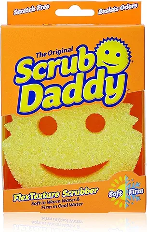 Scrub Daddy Original Esponja Scrub Daddy, Estropajo Cara Sonriente Limpieza Anti-Rayaduras, Esponja Lavable Antibacteriana y Reutilizable para Cocina y Baño, con Tecnología Flextexture - Amarillo  