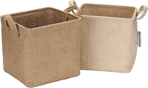 Sea Team Alforjas de Almacenamiento Compartimento de Almacenamiento para Contenedores de Yute y Lino de Algodón con asa Decorativa para Artículos de Tocador para el Hogar Papelería Varios Juguetes  