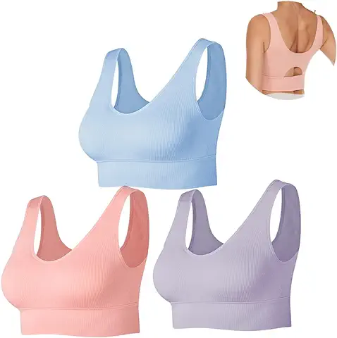 SEGRILA Sujetador Deportivo para Mujer, Acanalado, sin Costuras, Soporte Medio, para Entrenamiento, Yoga, con Almohadillas Extraíbles  