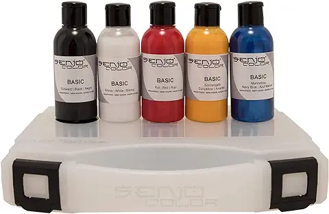 Senjo Color ® Airbrush Set de Colores (para la cara y el Cuerpo) Colores Probados Dermatológicamente (5 X75ml) Colores: Negro, Blanco, Rojo, Amarillo y Azul  