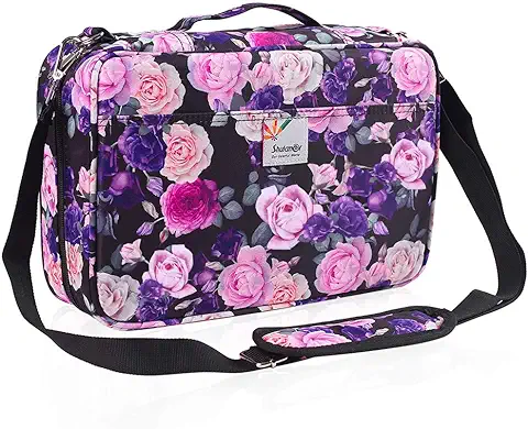 Shulaner 420 Slots Estuches, sostener 420 lápices o 280 bolígrafos de gel organizador de bolígrafos de nailon de grande capacidad pencil case con correa para ei hombro - Rosas Púrpura