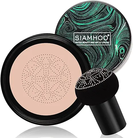 SIAMHOO Air Cushion CC Cream Base Maquillaje Cobertura Total con Mushroom Head Esponja Base de Maquillaje Cojín de Aire de Larga Duración Para Todo Tipo de Pieles 20ml - Natural  