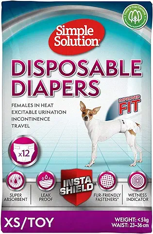 Simple Solution Pañales Desechables para Perros Hembra, Ajuste Super Absorbente a Prueba de Fugas, Indicador de Humedad 12 Paquetes  
