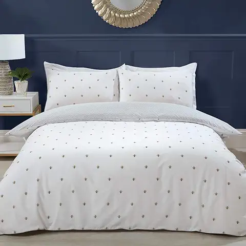 Sleepdown Bumble Bee - Juego de Funda de Edredón con Fundas de Almohada, Diseño de Panal Hexagonal, Color Blanco, Reversible, Color Gris  
